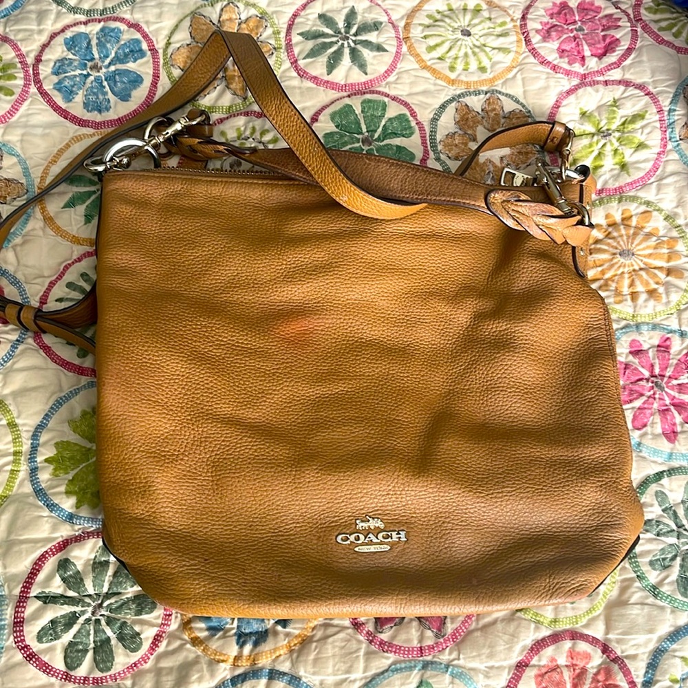 Brown pebble leather coach bag